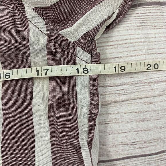 American Eagle women S hi low blouse button up tie front stripes & elastic cuffs - Picture 12 of 14